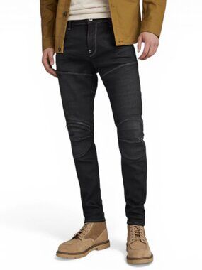 G-Star Raw 5620 3D Skinny Jeans Size 33x32 Black Denim Zip Knee Gothic Goth Moto
